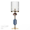 Elegant Table Lamp With Transparent Glass Shade Blue Beads And Geometric Design