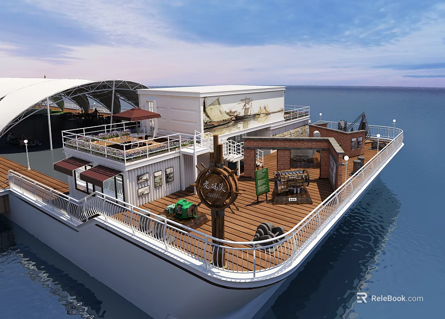 Scenic Ship Deck With Outdoor Terrace And Waterfront View Over Sea And Sky 3d model 