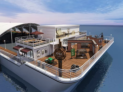 Scenic Ship Deck With Outdoor Terrace And Waterfront View Over Sea And Sky 3d model
