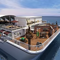Scenic Ship Deck With Outdoor Terrace And Waterfront View Over Sea And Sky