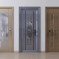 Modern Security Doors With Decorative Patterns Various Colors And Door Locks 3d model