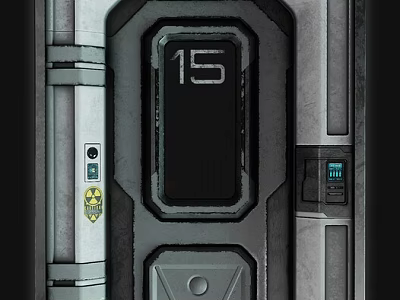 Futuristic Sci-Fi Door With Number 15 Display Yellow Warning Sign And Control Panel 3d model