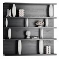 Modern Layered Gray Display Shelf With White Sculptures Books Coral And Cylindrical Decor