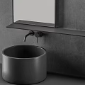 Modern Bathroom Sink Vanity With Gray Wall Mirror And Black Accents