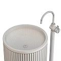 Modern Wooden Striped Washbasin Design With Marble Top Gold Faucet And Color Options
