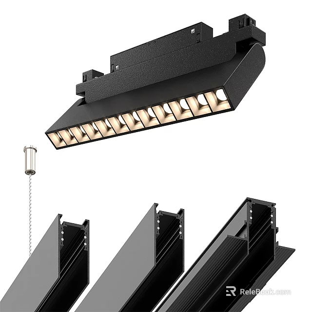 Black Modern Downlights And Spotlights Track Mounting With Multiple Adjustable Heads 3d model 