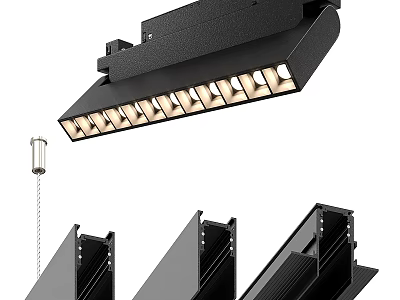 Black Modern Downlights And Spotlights Track Mounting With Multiple Adjustable Heads 3d model