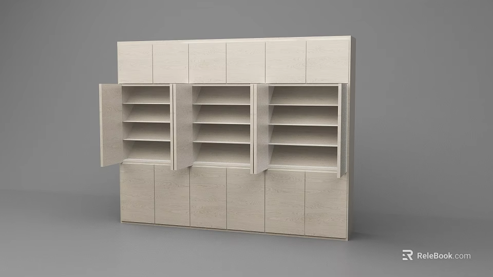 Modern White Display Shelf With Multiple Open Compartments And Doors 3d model 