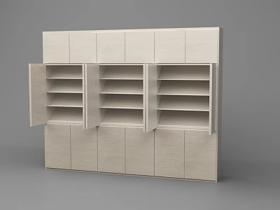 Modern White Display Shelf With Multiple Open Compartments And Doors 3d model