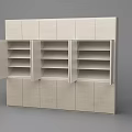 Modern White Display Shelf With Multiple Open Compartments And Doors