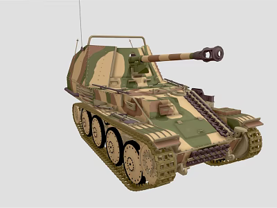 Military Vehicle With Camouflage Paint Tracks Cannon And Antenna Design 3d model