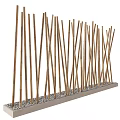 Golden Bamboo Stick Room Divider With Crossed Design And Pebble Base Decorative Partition
