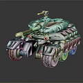 Futuristic Teal Tank 3D Model With Turret Cannon Red Lights And Tracks