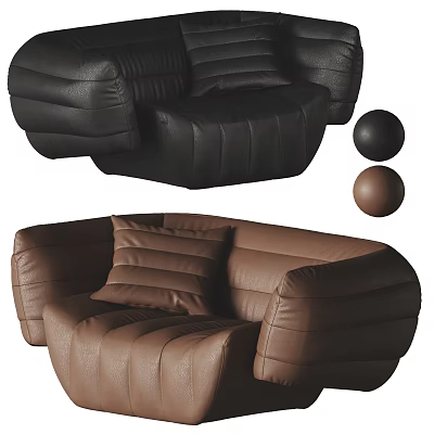 Modern Single Sofa In Black And Brown Leather With Stylish Pleated Design 3d model