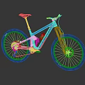Blue Mountain Bike With Black Tires Suspension Frame Orange Water Bottle Cage