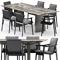 Modern Dining Table And Chair Set With Marble Top Black Frame Gray Upholstery