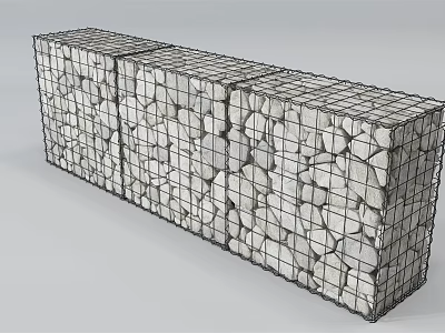 Building Exterior Wall With Gabion Structure Stone Filled Wire Mesh Three Sectional Design 3d model