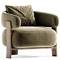 Green Velvet Leisure Chair With Rounded Armrests And Wooden Legs Color Options