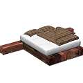 Wooden Platform Double Bed With Plaid Blanket And Side Table 3d model