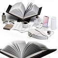 Modern Desktop Decorative Ornament Set With Open Book Glasses Coffee Cup And Phone Stand