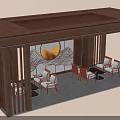 Traditional Wooden Pergola with Chairs Tables and Decorative Wall Art Design