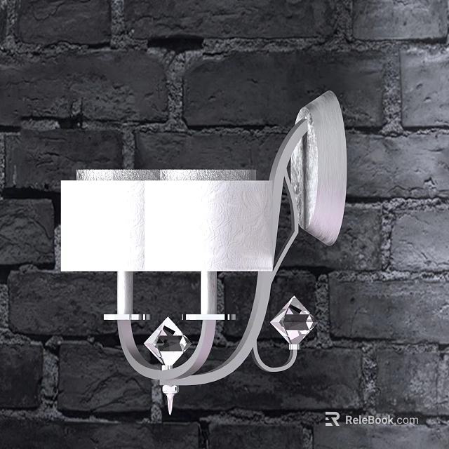 Elegant Modern Wall Sconce With White Shade And Crystal Accents On Brick Wall 3d model 