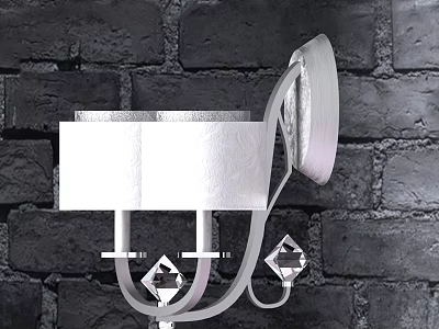 Elegant Modern Wall Sconce With White Shade And Crystal Accents On Brick Wall 3d model