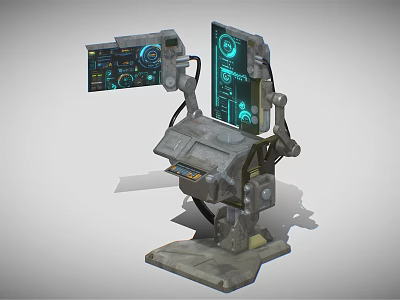 Futuristic Computer Console Featuring Multiple Tech Screens On Mechanical Stand With Blue Interface 3d model