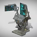 Futuristic Computer Console Featuring Multiple Tech Screens On Mechanical Stand With Blue Interface 3d model