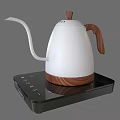 Sleek White Electric Kettle With Wooden Handle And Base On Black Heating Plate With Buttons