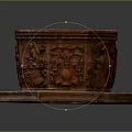 Detailed Ornate Octagonal Stone Container With Carved Decorations And Hexagonal Base