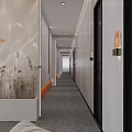 Hotel Corridor Modern Interior With Textured Wall Arrow Signs And Reeds