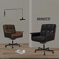 Modern Brown and Black Leather Office Chair with Wooden Armrests Swivel Base MINOTTI Design