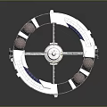 Space Station Structure With Circular Modules Solar Panels And Antenna Array 3d model