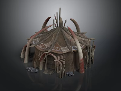 Traditional Tribal Furniture Structure With Bone Frame And Leather Covering 3d model
