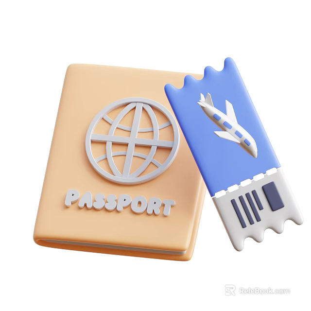 Travel Passport And Airline Ticket With Globe Symbol And Airplane Icon 3d model 