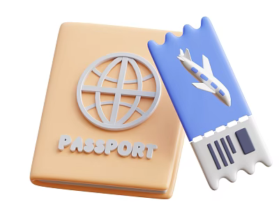 Travel Passport And Airline Ticket With Globe Symbol And Airplane Icon 3d model