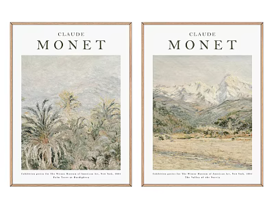 Two Framed Claude Monet Paintings With Botanical And Mountain Landscapes 3d model