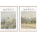 Two Framed Claude Monet Paintings With Botanical And Mountain Landscapes