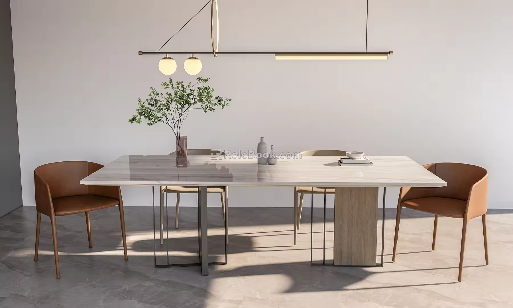 Modern Dining Table and Chair Combination Dining Table Dining Table and Chair Chandelier Dining Chair Vase 3d model