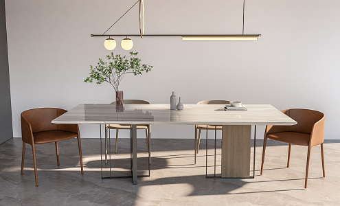 Modern Dining Table and Chair Combination Dining Table Dining Table and Chair Chandelier Dining Chair Vase 3d model