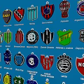 Weapon Emblems Collection With Shield Shapes And Metallic Designs On Blue Background
