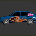 Blue Sedan Car With Flame Decals And Pokemon Graphics On Exterior