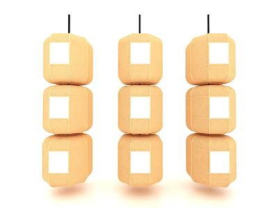 Three Stacked Cube Lanterns in Light Brown with White Square Panels Against White Background 3d model