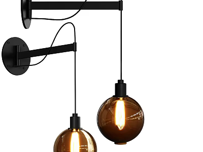 Modern Hanging Wall Lamps with Brown Glass Globes and Black Metal Brackets 3d model