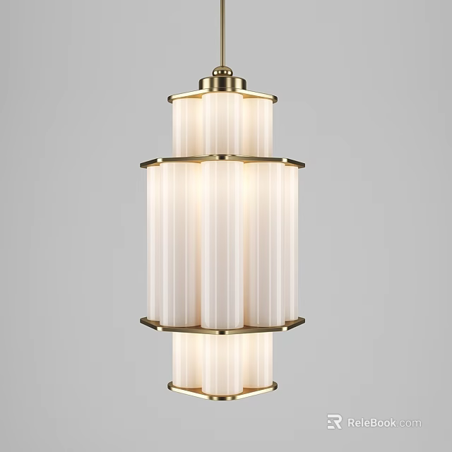 Elegant Multi tiered Chandelier With Gold Metal Frame And White Translucent Shades 3d model 