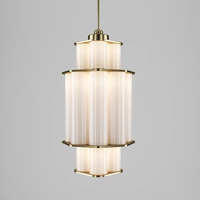 Elegant Multi tiered Chandelier With Gold Metal Frame And White Translucent Shades 3d model