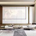 Modern Cozy Living Dining Room Interior With Sofa Fireplace Tapestry Coffee Table And Rug