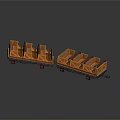 Orange Connected Freight Wagons Featuring Black Frames And Wheels On Dark Reflective Background