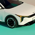 White Electric Car With Modern Sleek Body Distinctive Headlights And Black Wheels